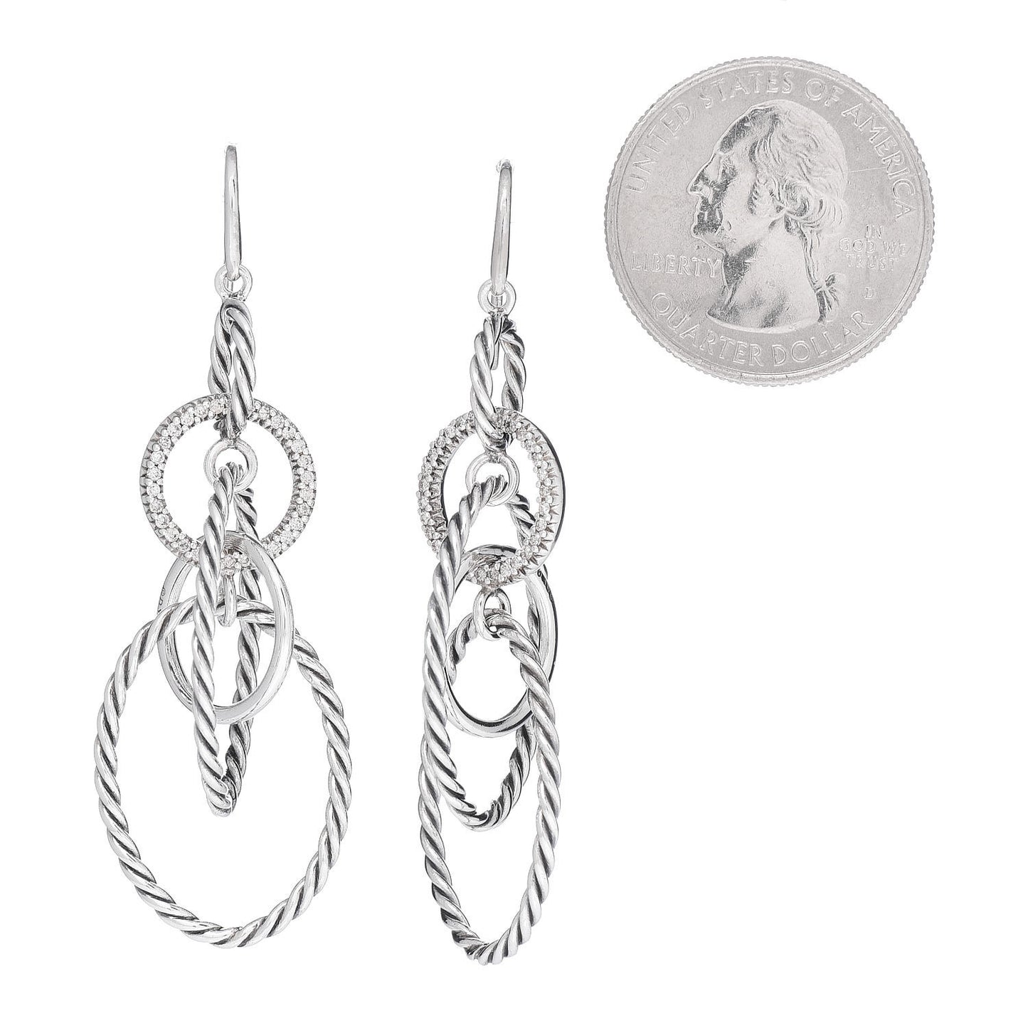 Sterling Silver Diamond Mobile Drop Earrings