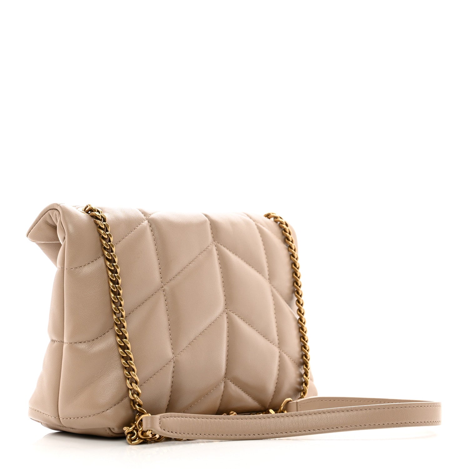 Saint Laurent Lambskin Quilted Toy Loulou Puffer Monogram Chain Satchel Dark Beige 3 of 10