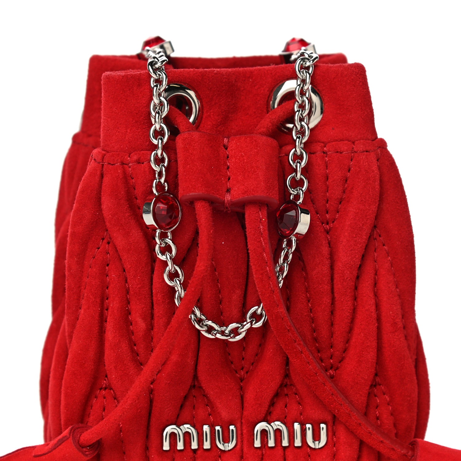 Miu Miu Suede Matelasse Mini Bucket Bag Cherry 8 of 11