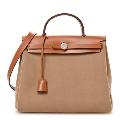 Hermes Military Toile Vache Hunter Herbag Zip Retourne 31 PM Chai Fauve 1 of 13