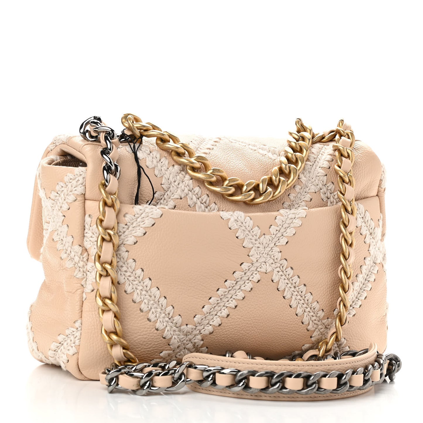 Calfskin Crochet Medium Chanel 19 Flap Beige