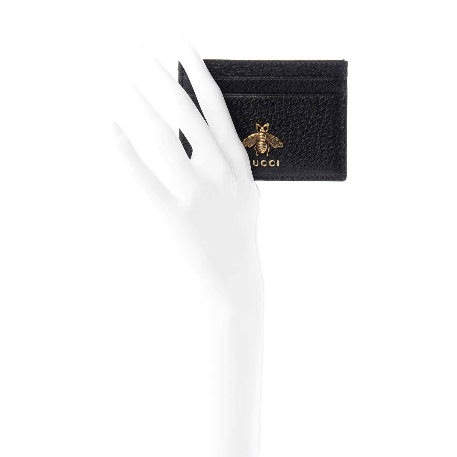 Gucci Pebbled Calfskin Animalier Card Holder Black 2 of 7