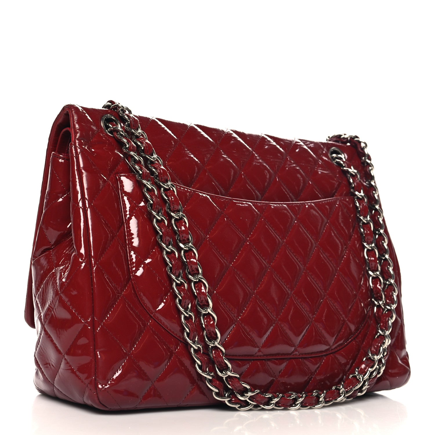 Chanel Patent Quilted Maxi Double Flap Dark Red 3 of 10
