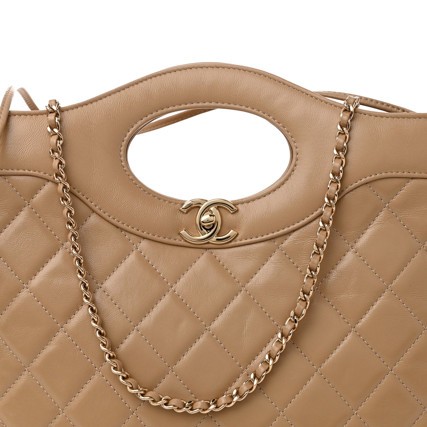 Shiny Lambskin Quilted 31 Shopping Bag Beige