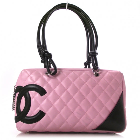 Calfskin Quilted Large Cambon Bowler Pink Black
