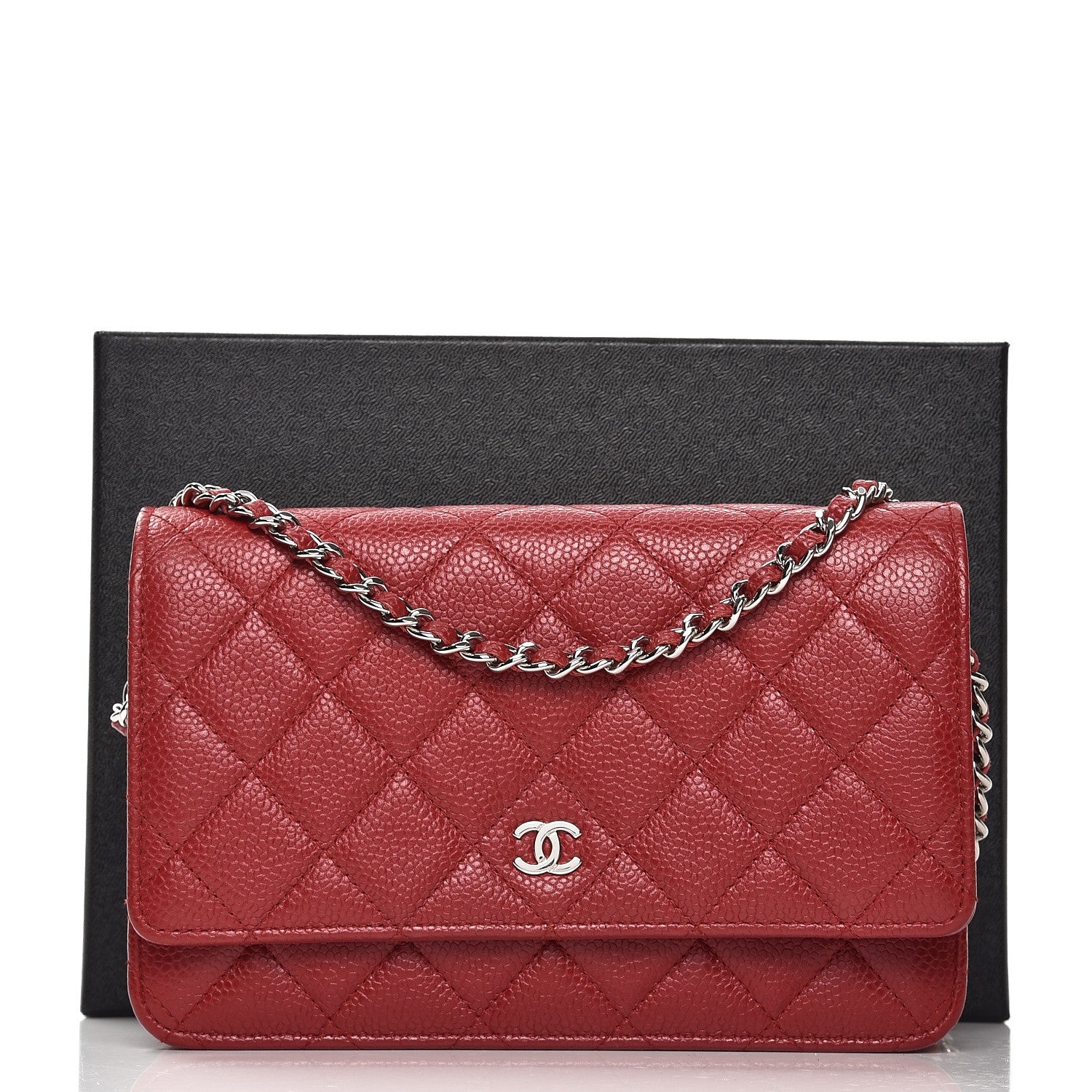 Chanel Caviar Quilted Wallet on Chain WOC Red 9 of 18