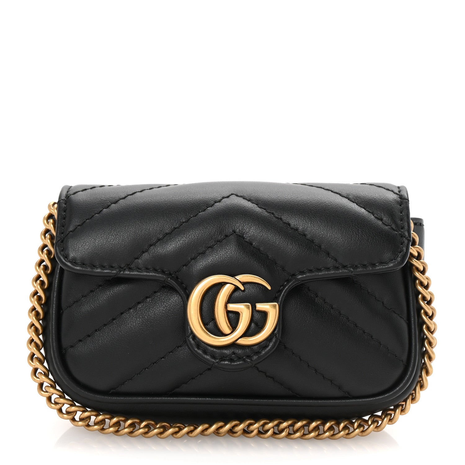 Gucci Calfskin Matelasse GG Marmont 2.0 Coin Purse On A Chain Black 1 of 7