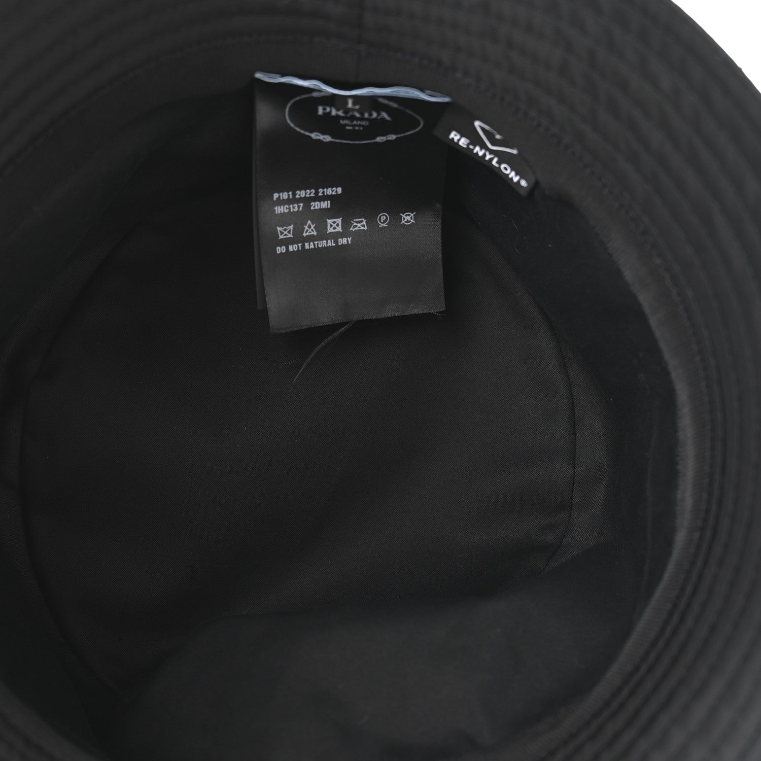 Prada Re-Nylon Metal Triangle Logo Womens Bucket Hat L Black 7 of 9