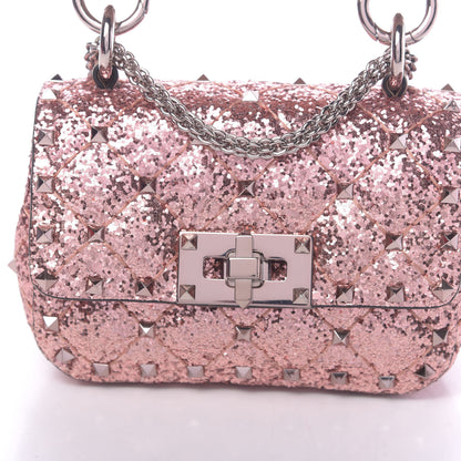Valentino Garavani Glitter Micro Rockstud Spike Shoulder Bag Antique Pink 9 of 10