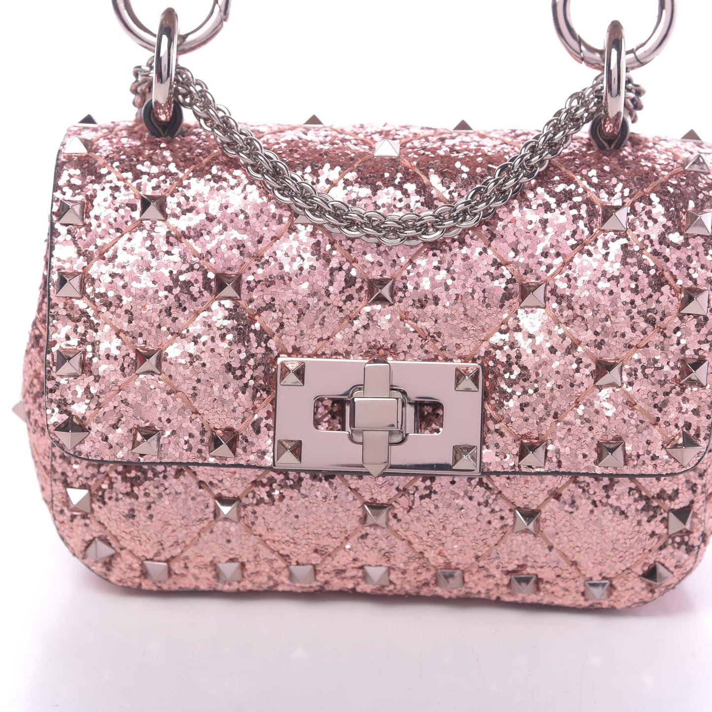Glitter Micro Rockstud Spike Shoulder Bag Antique Pink