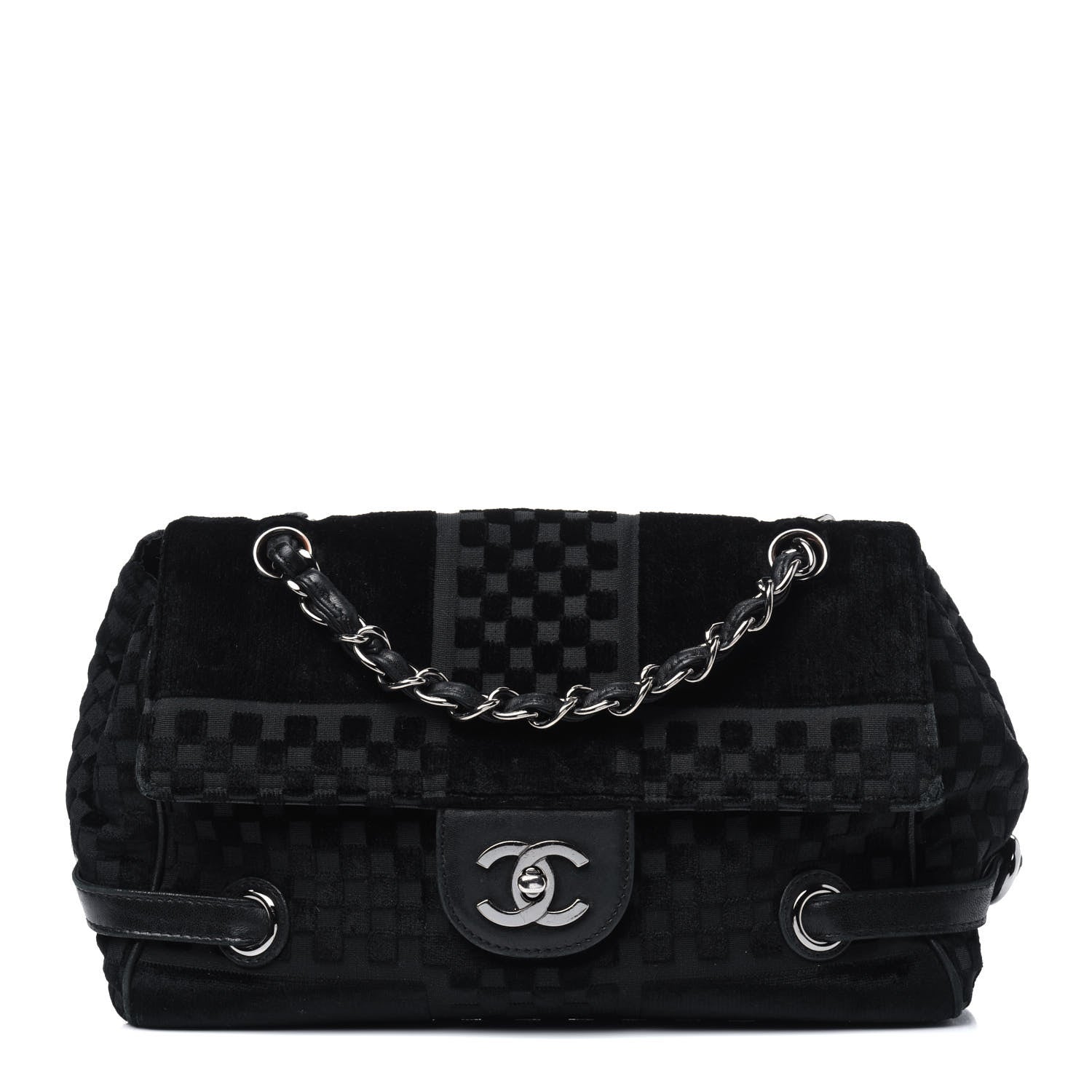 Chanel Velvet Checkered Flap Bag Black 1 of 14