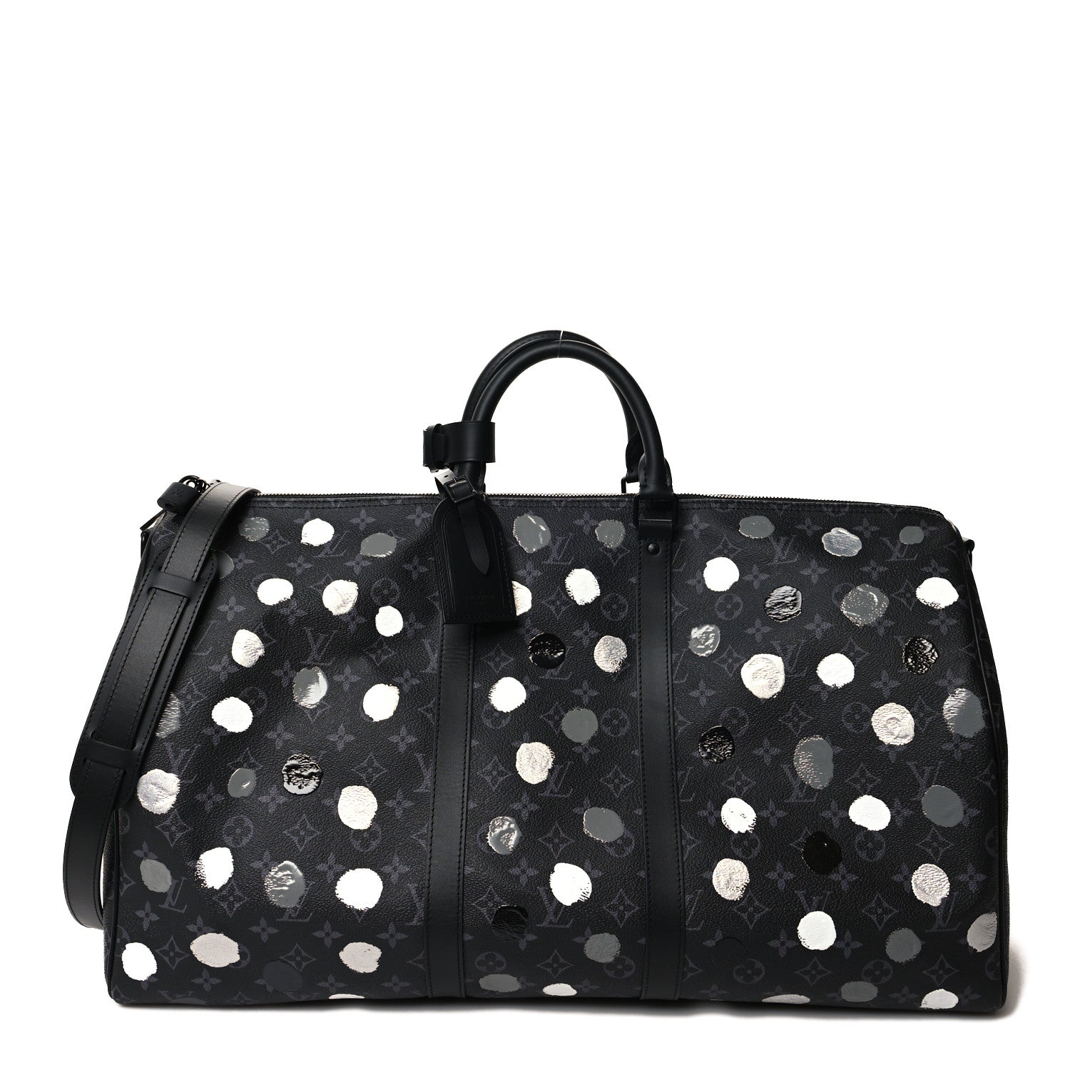 Louis Vuitton LV X YK Monogram Eclipse Keepall Bandouliere 55 Black Silver 1 of 8