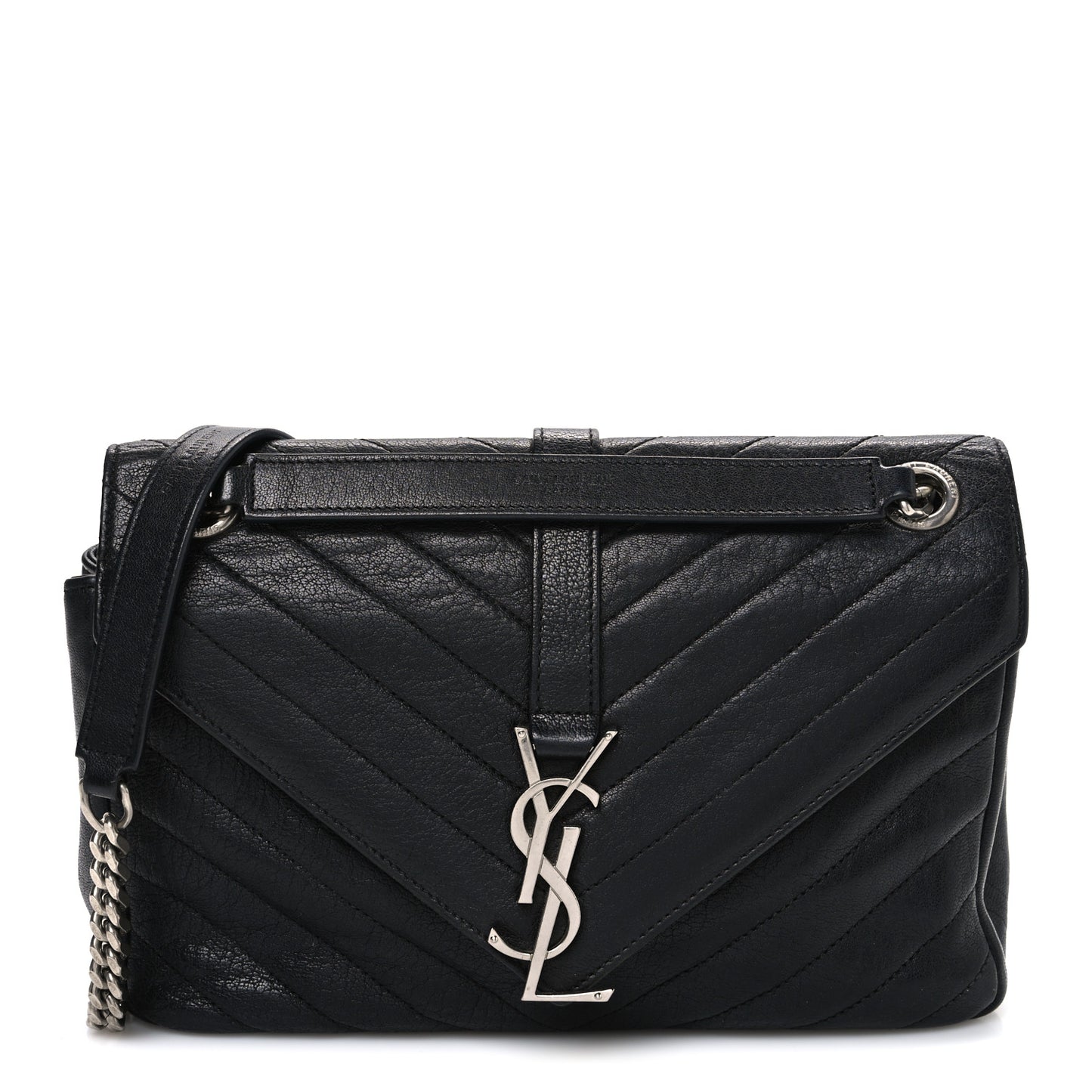 Grained Calfskin Matelasse Chevron Medium Monogram Chain Bag Black