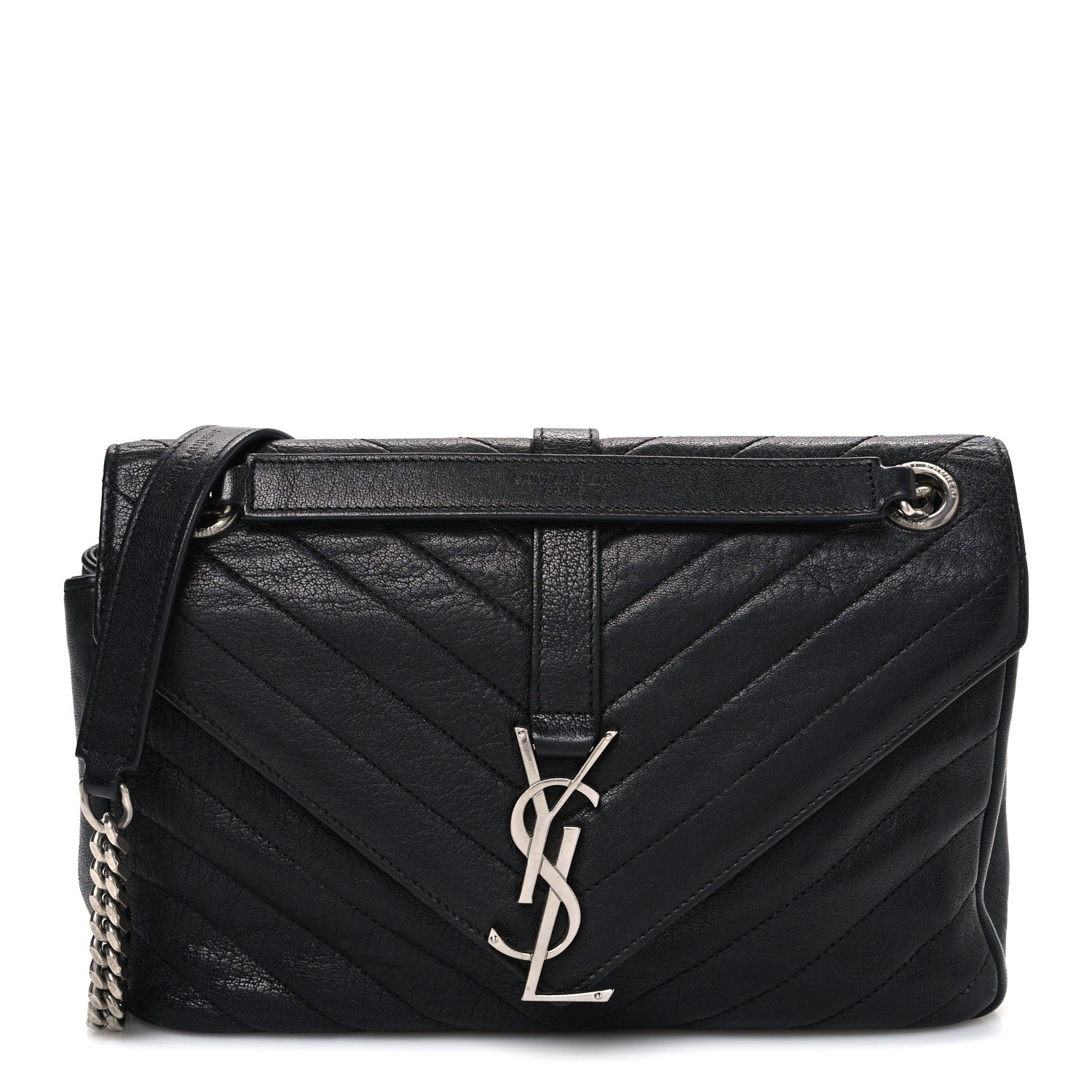 Saint Laurent Grained Calfskin Matelasse Chevron Medium Monogram Chain Bag Black 1 of 11