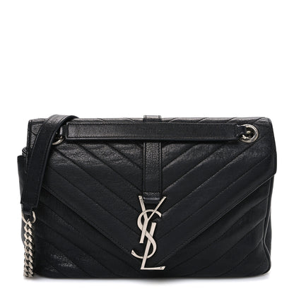 Saint Laurent Grained Calfskin Matelasse Chevron Medium Monogram Chain Bag Black 1 of 11