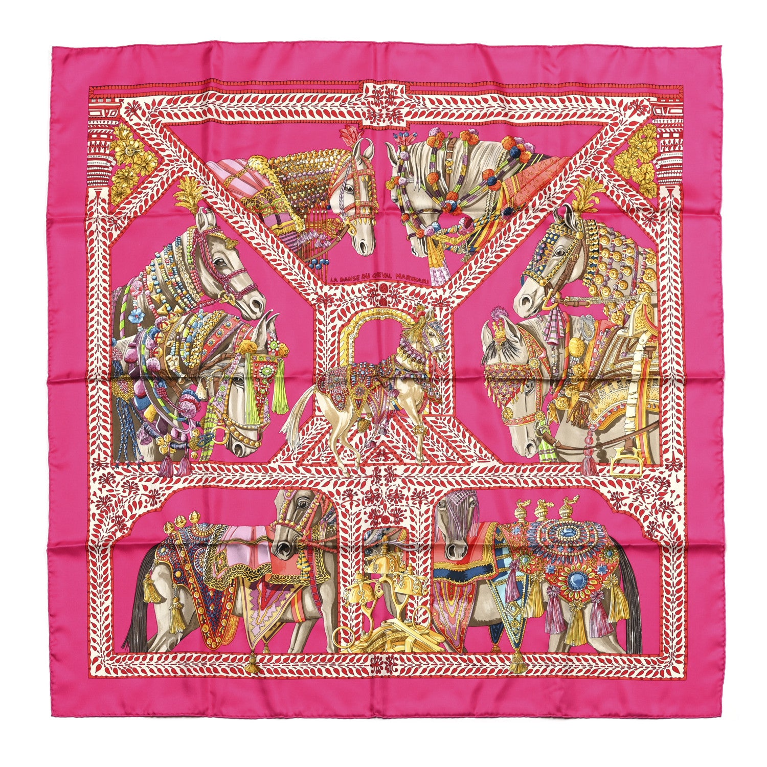 Hermes Silk La Danse Du Cheval Marwari Scarf 90 Rose Indien Rouge Multicolor 1 of 5