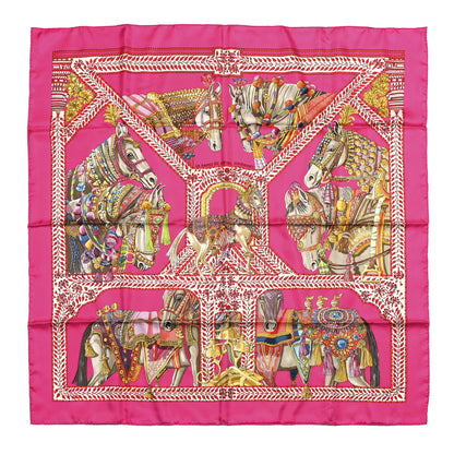 Hermes Silk La Danse Du Cheval Marwari Scarf 90 Rose Indien Rouge Multicolor 1 of 5