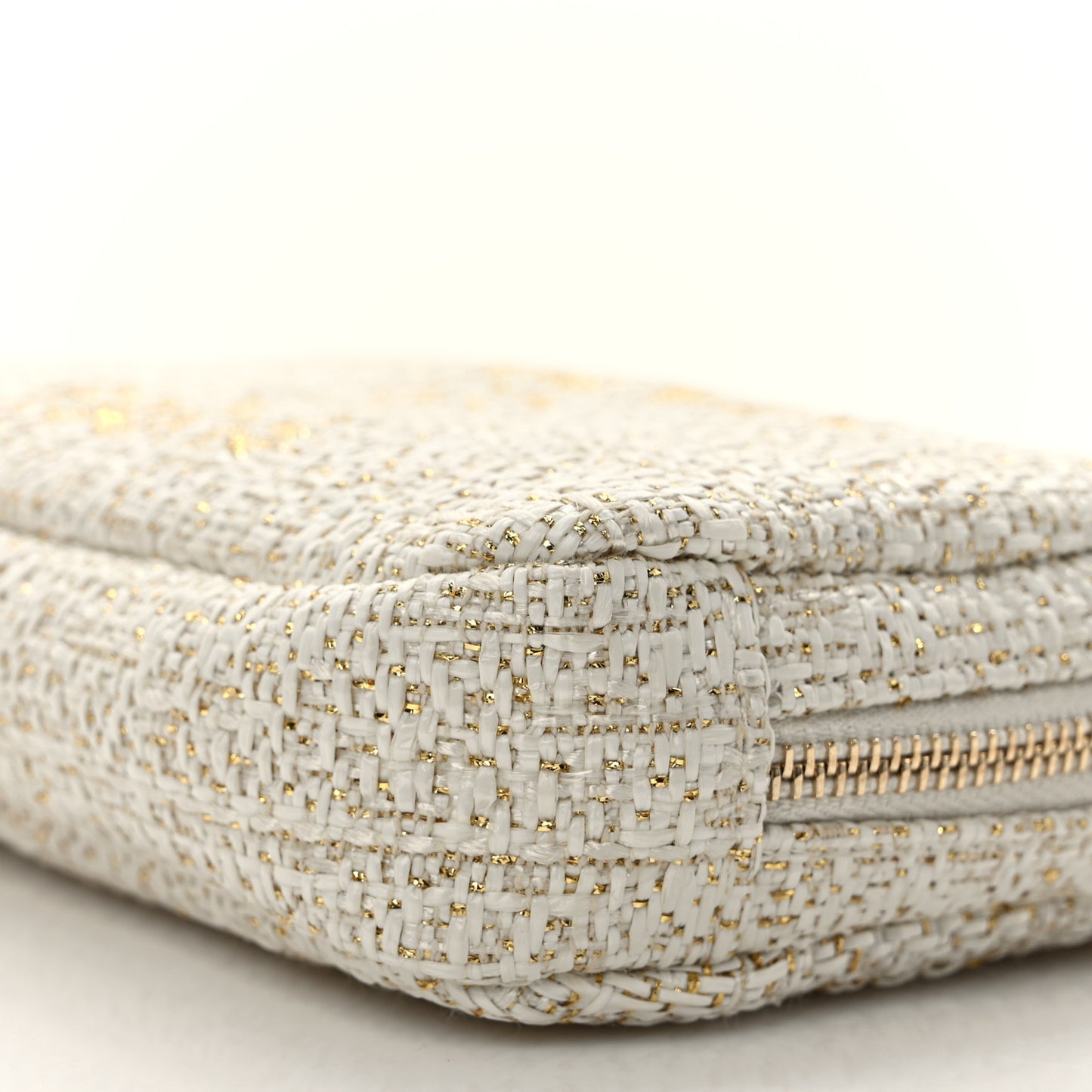 Woven Straw Raffia Deauville Small Curvy Pouch Cosmetic Case Ivory