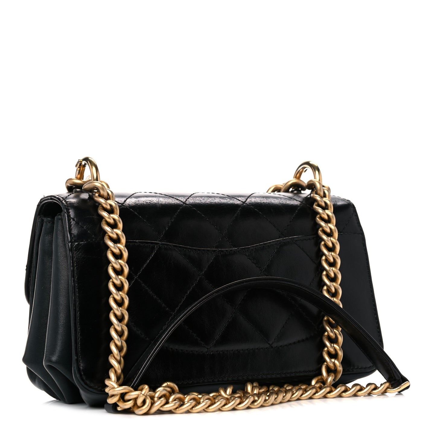 Iridescent Calfskin Quilted Small Straight Lined Flap Black