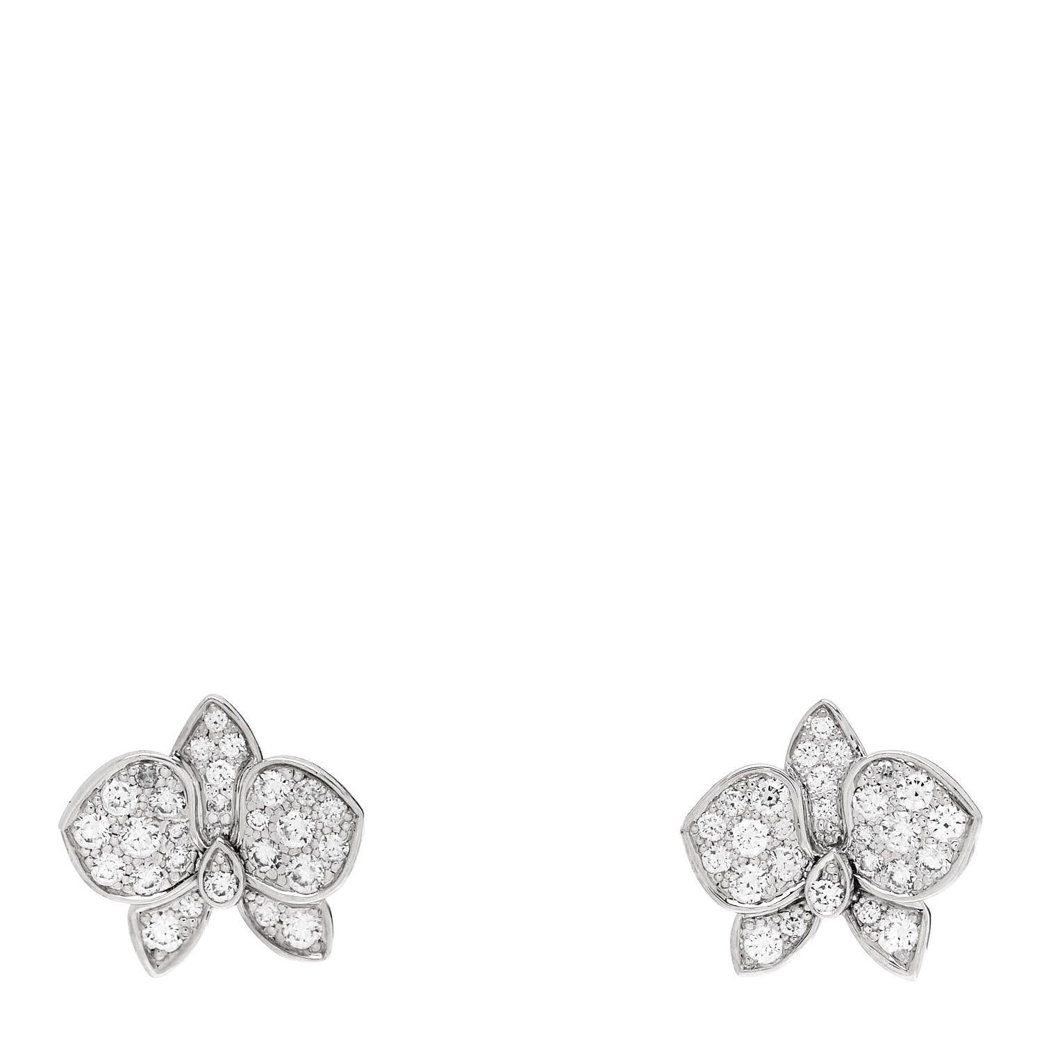 Cartier 18K White Gold Diamond .80ct Caresse D'Orchidees Par Cartier Earrings 1 of 5