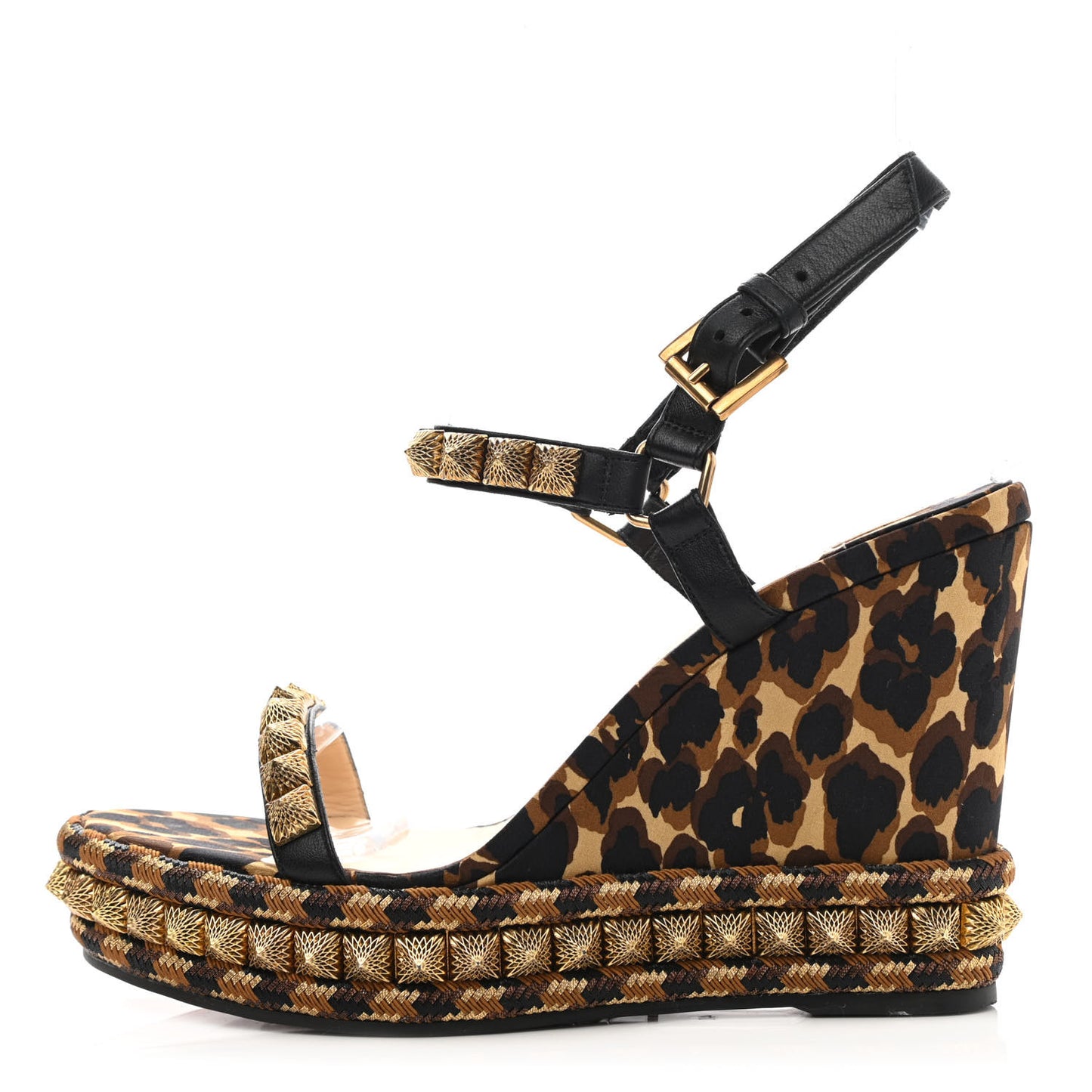 Nappa Silk Leopard Pira Ryad 110 Wedge Sandals 40 Black Marron