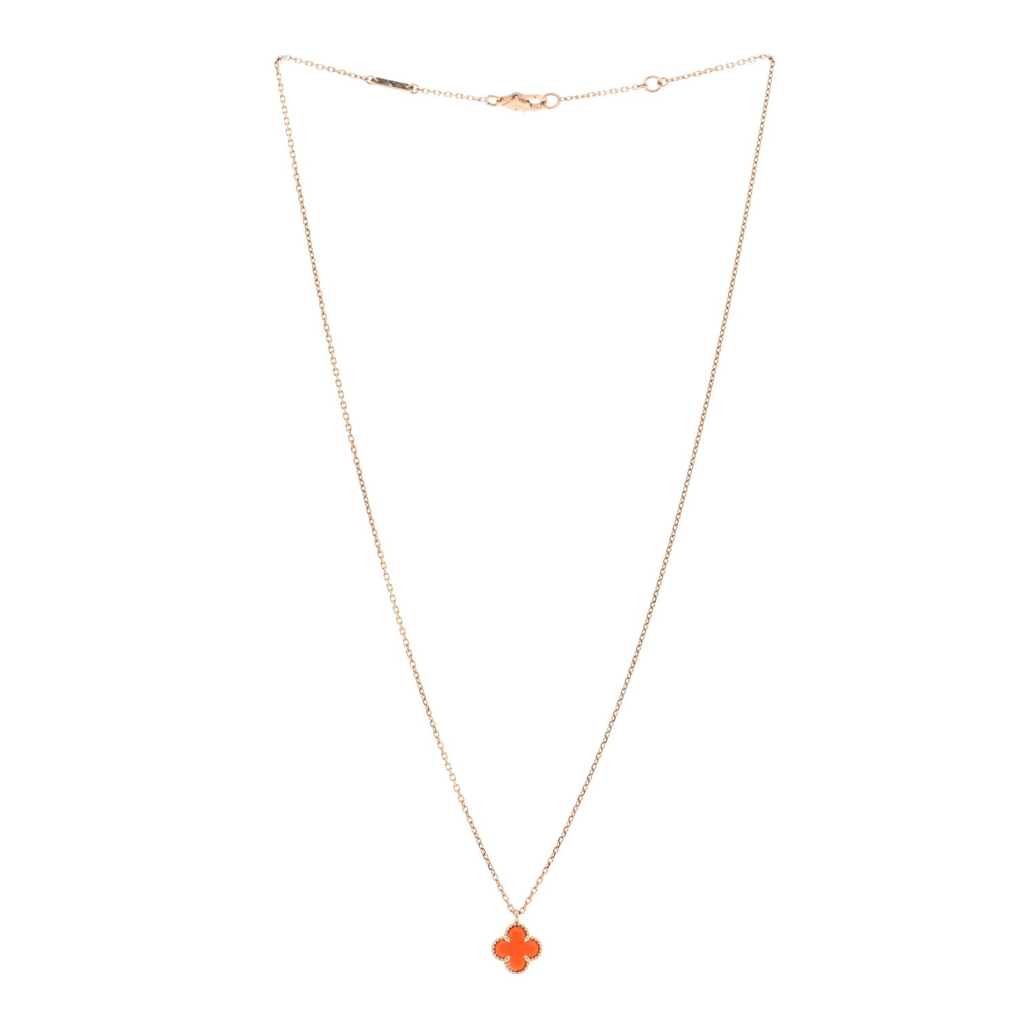 Van Cleef & Arpels 18K Rose Gold Carnelian Sweet Alhambra Pendant Necklace 3 of 4
