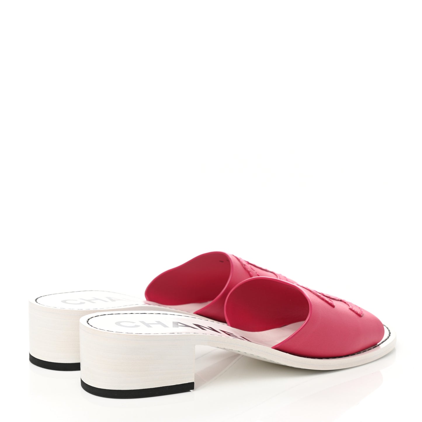 Calfskin CC Mules 39 Dark Pink White