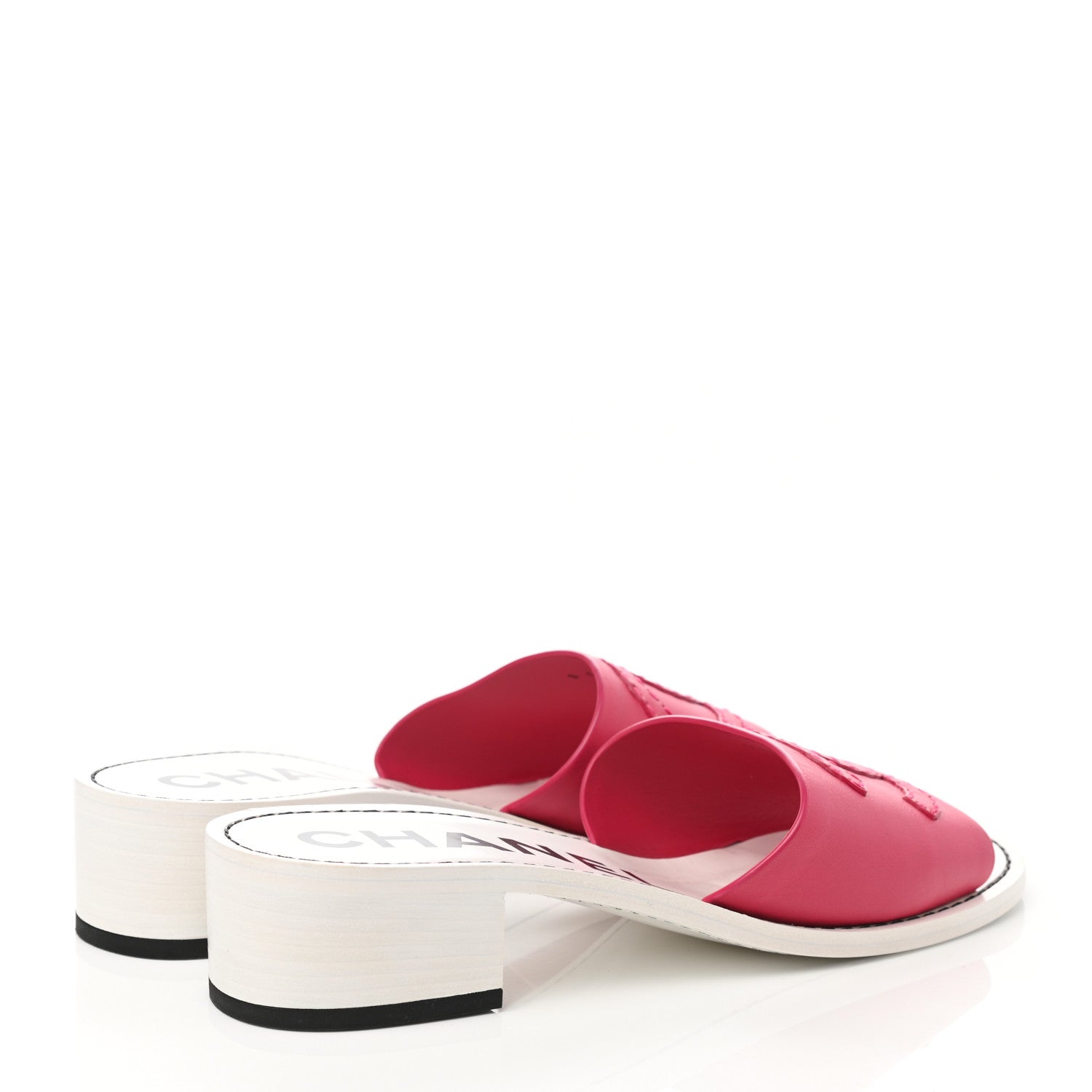 Chanel Calfskin CC Mules 39 Dark Pink White 4 of 10