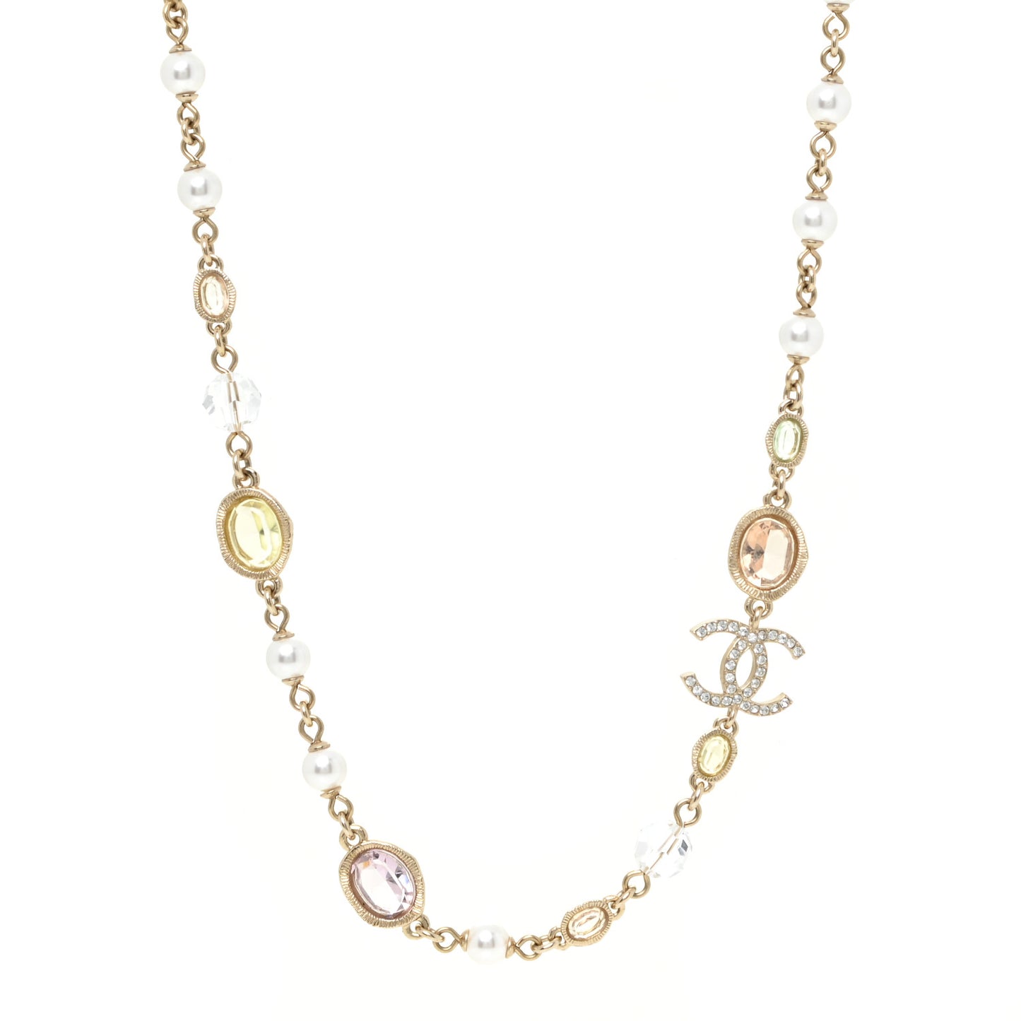 Crystal Pearl CC Short Necklace Gold