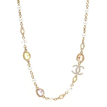 Chanel Crystal Pearl CC Short Necklace Gold 1 of 5