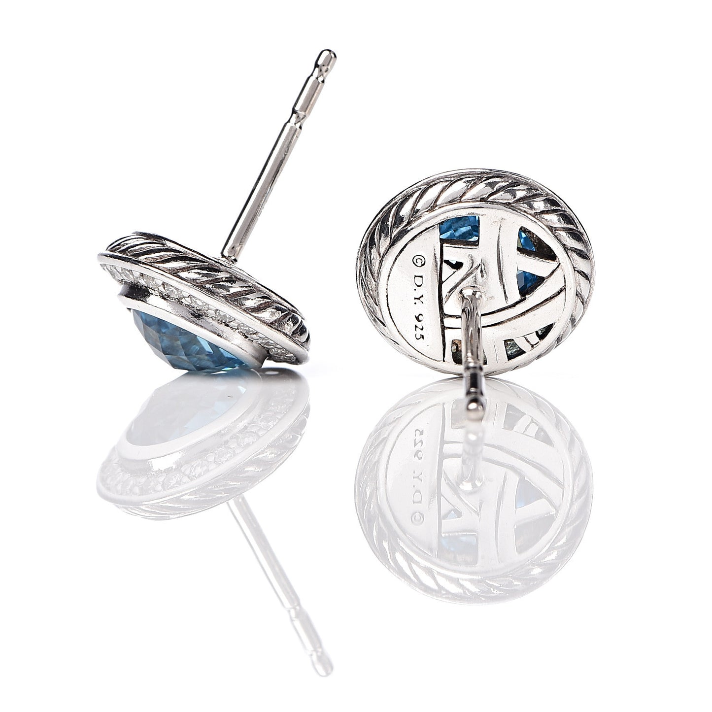 Sterling Silver Blue Topaz Diamond 6mm Cerise Earrings
