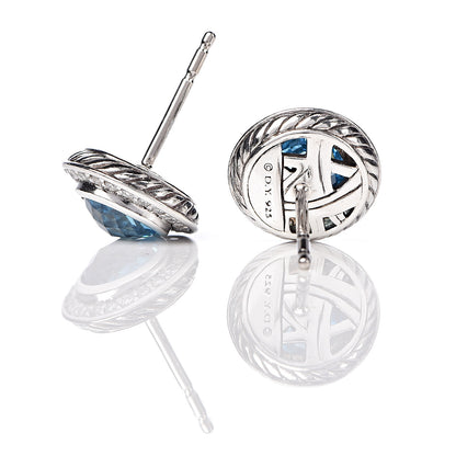 David Yurman Sterling Silver Blue Topaz Diamond 6mm Cerise Earrings 4 of 4
