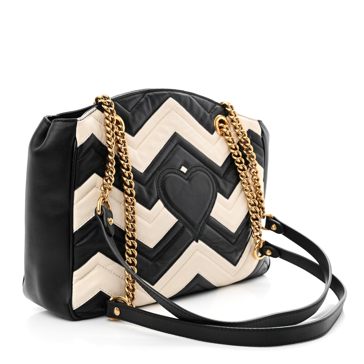 Calfskin Matelasse Medium GG Marmont Open Top Shoulder Bag Black White