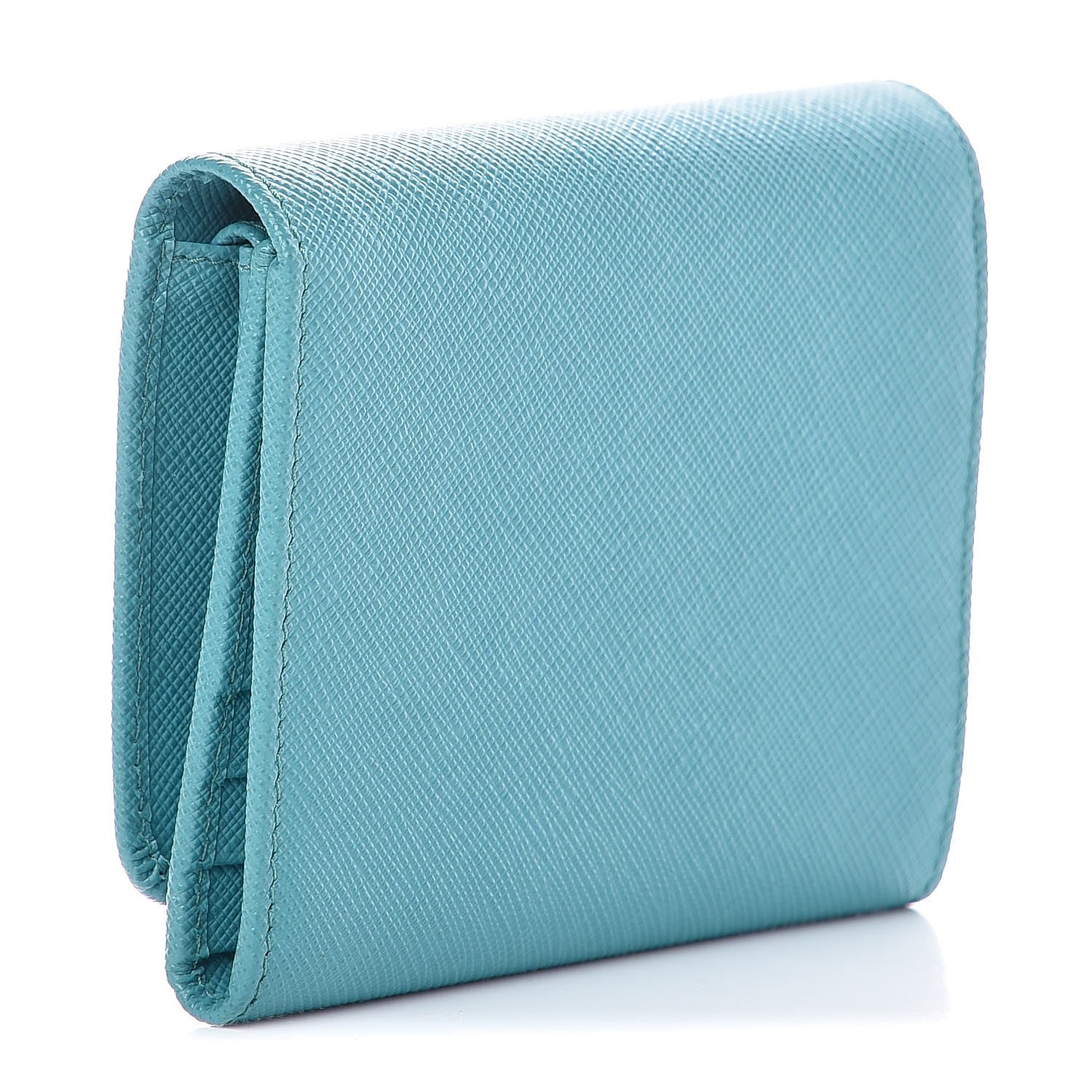 Prada Saffiano Metal Tri-Fold Wallet Turchese 3 of 8