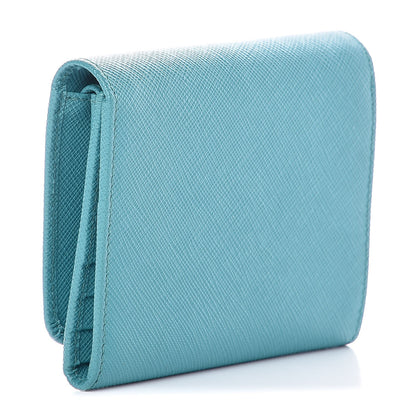 Prada Saffiano Metal Tri-Fold Wallet Turchese 3 of 8