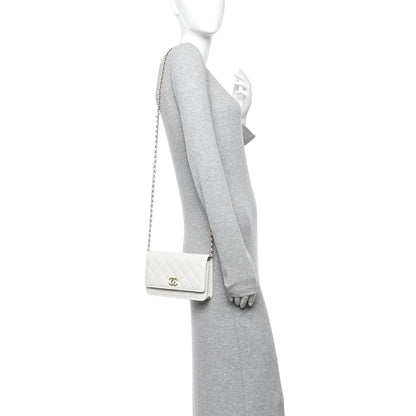 Chanel Caviar Quilted Chain CC Quilted Wallet On Chain WOC White 2 of 12