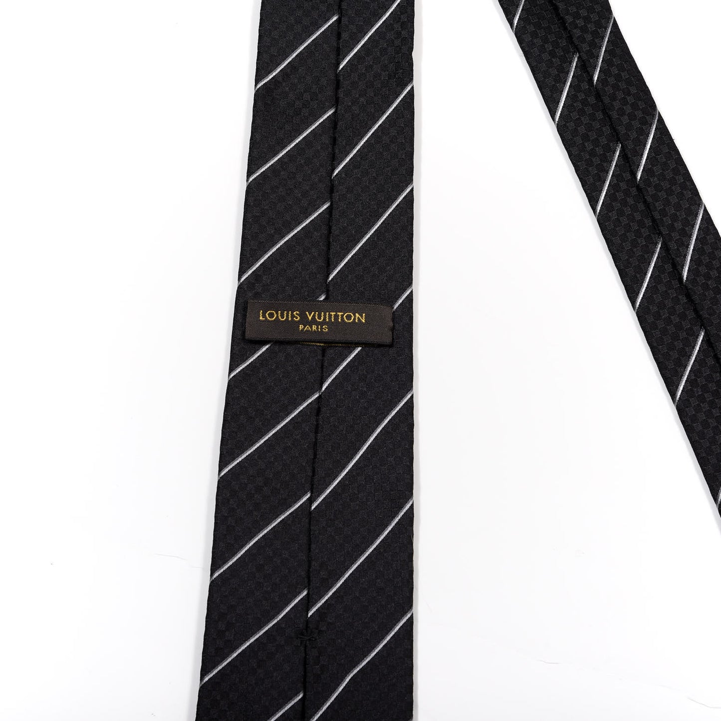 Silk Mens Damier Lines Neck Tie Black