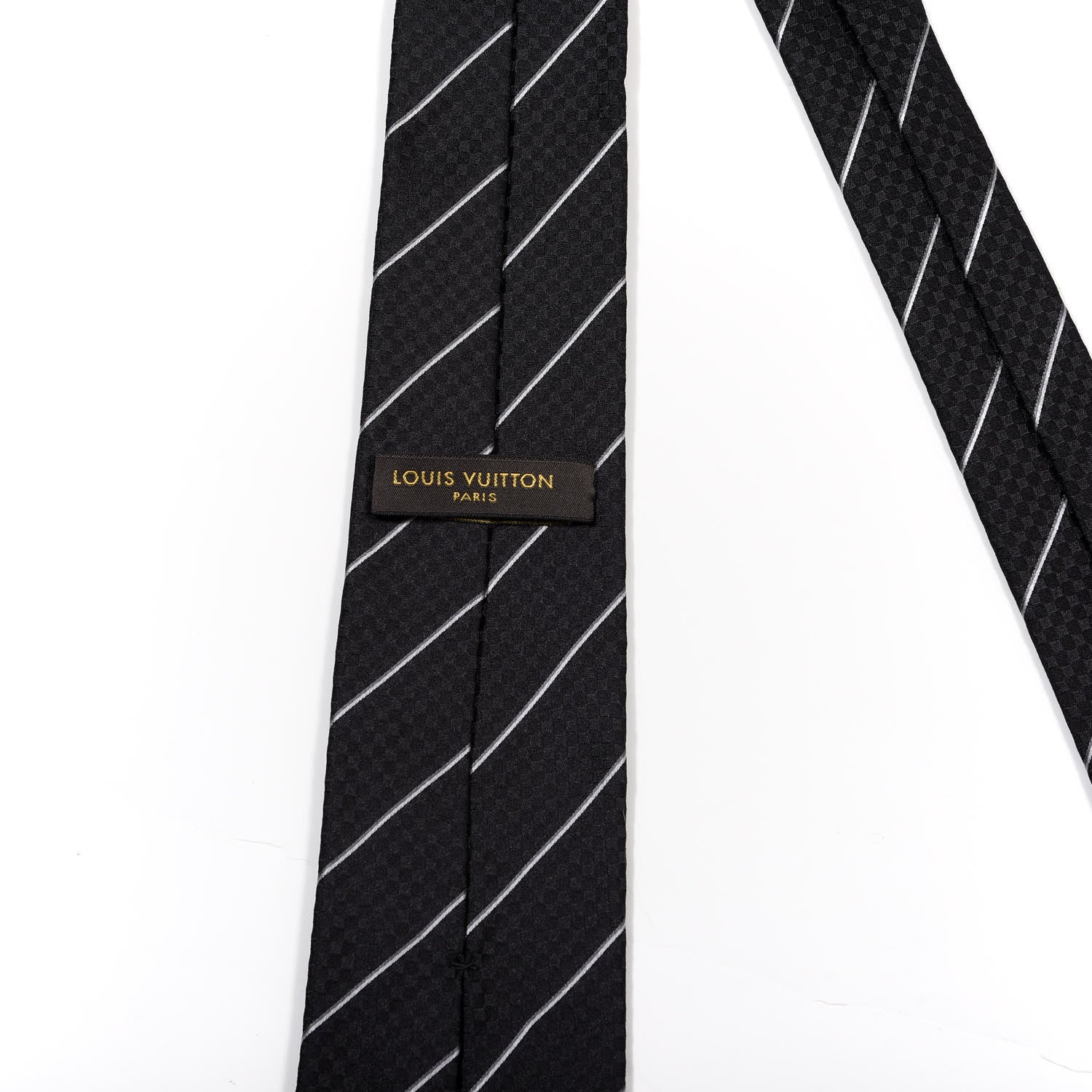 Louis Vuitton Silk Mens Damier Lines Neck Tie Black 3 of 5