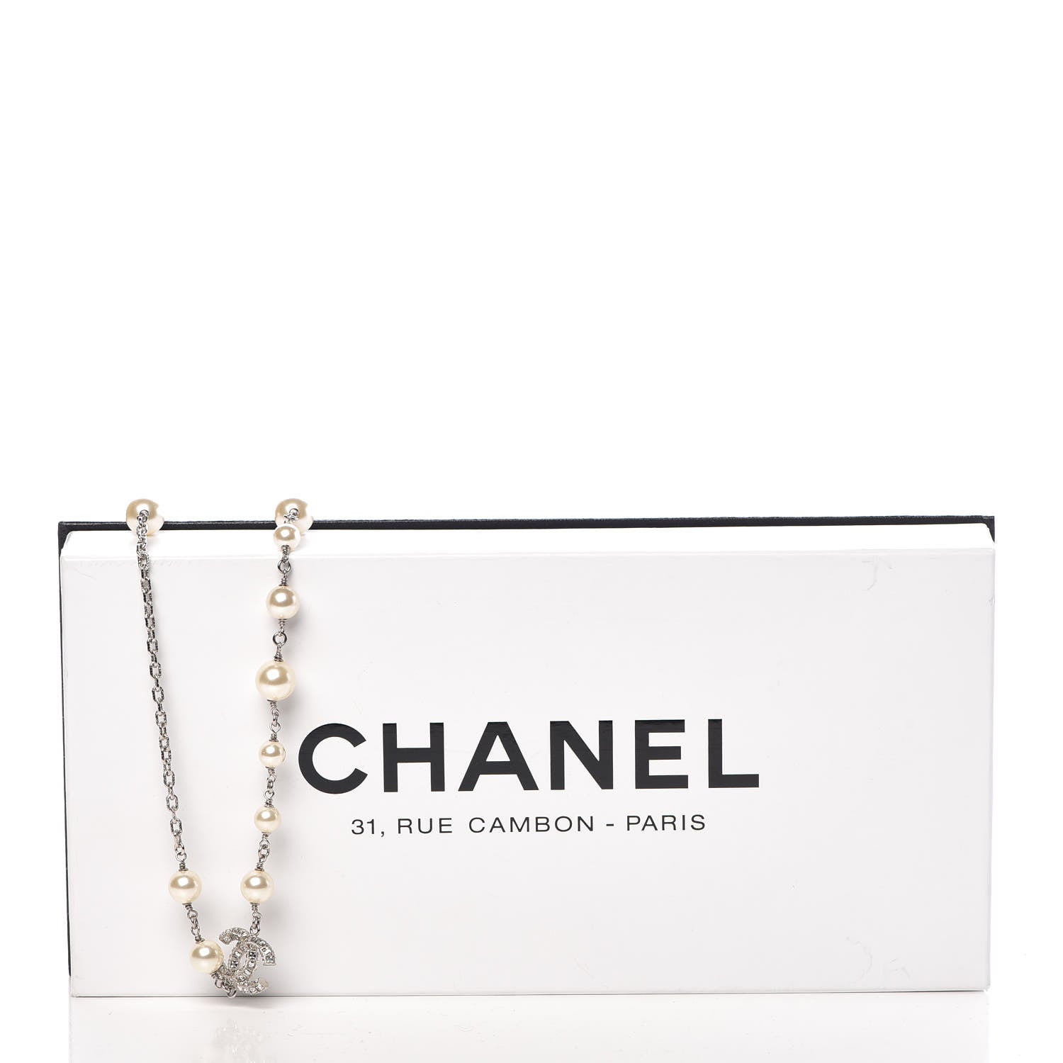 Chanel Pearl Baguette Crystal CC Long Necklace Silver 5 of 5