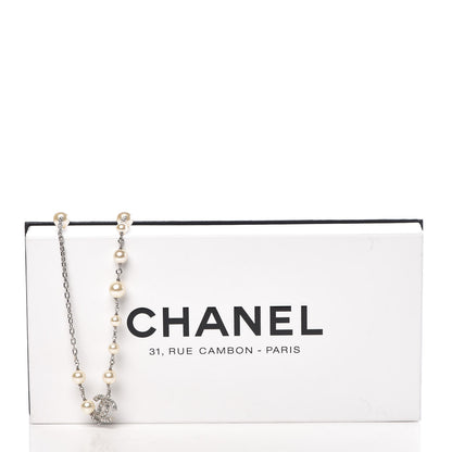 Chanel Pearl Baguette Crystal CC Long Necklace Silver 5 of 5