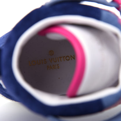 Louis Vuitton Sheepskin Embossed Suede Calfskin Boombox High-Top Sneakers 37.5 White Denim Blue 8 of 10