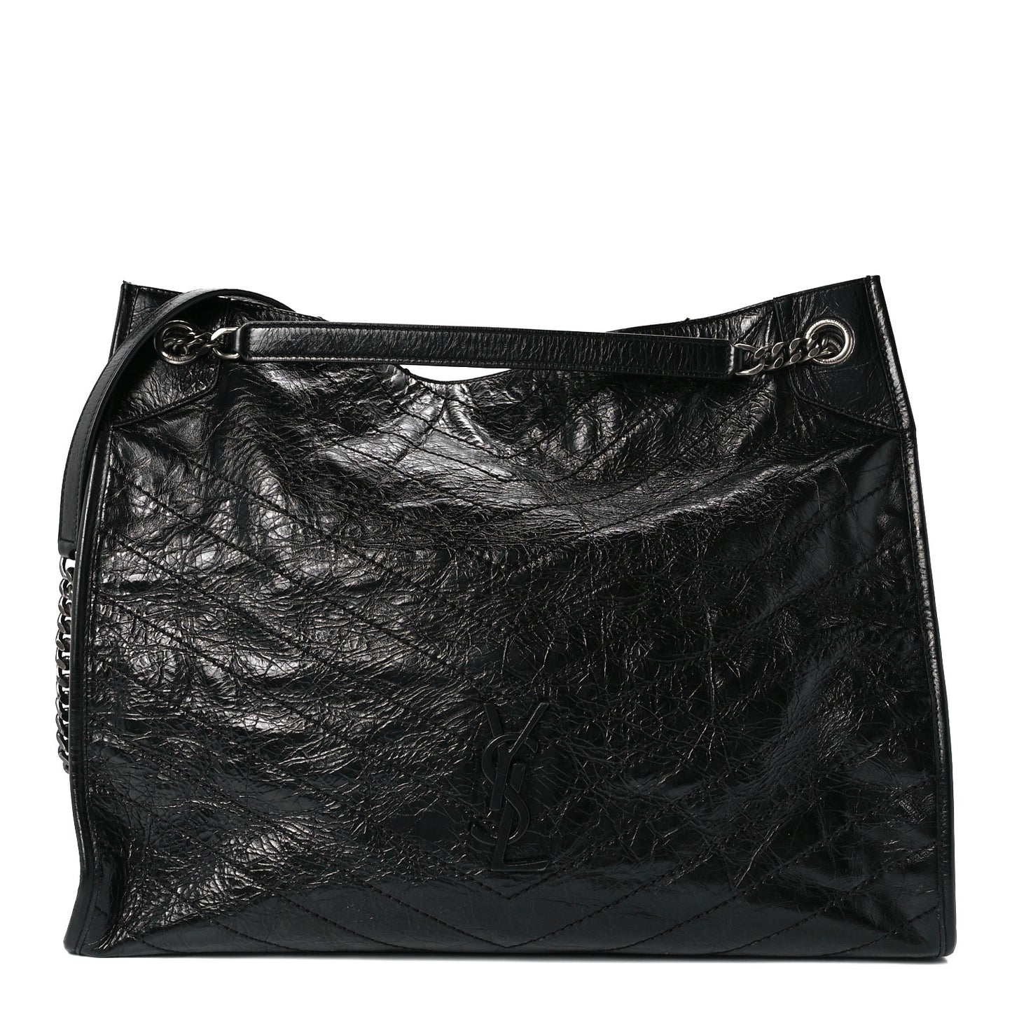 Crinkled Calfskin Matelasse Monogram Niki Shoulder Bag Black