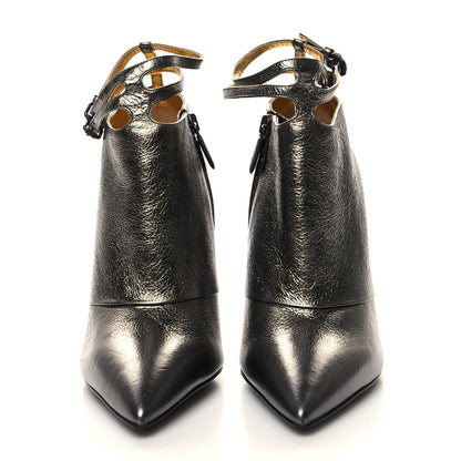 Bottega Veneta Metallic Calfskin Ankle Strap High Heel Booties 35 Antique Silver 2 of 7