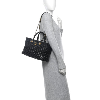 Chanel Aged Calfskin Quilted Large Coco Handle Shopping Tote Black 2 of 14