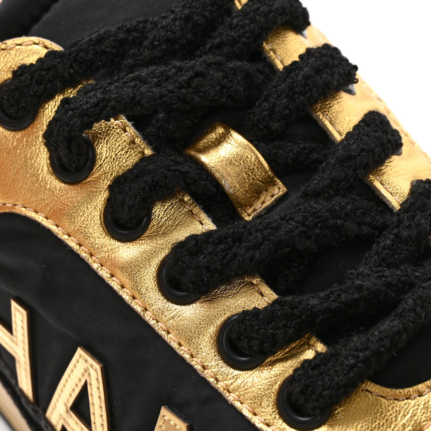 Chanel Metallic Lambskin Satin Finish Womens CC Sneakers 39.5 Black Gold 12 of 15