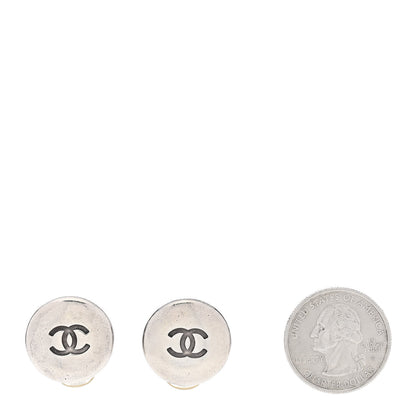 Chanel Metal Round CC Clip On Earrings Silver 2 of 5