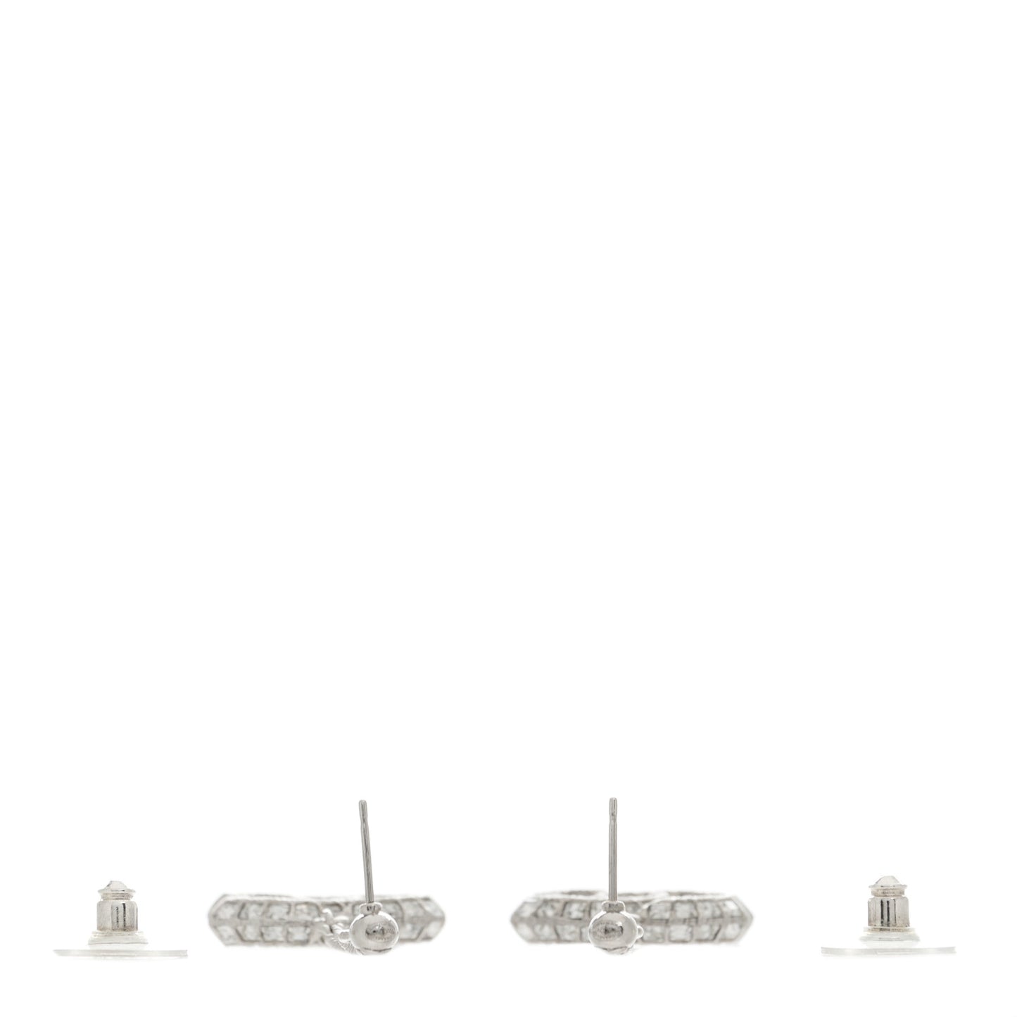 Baguette Crystal CC Drop Earrings Silver