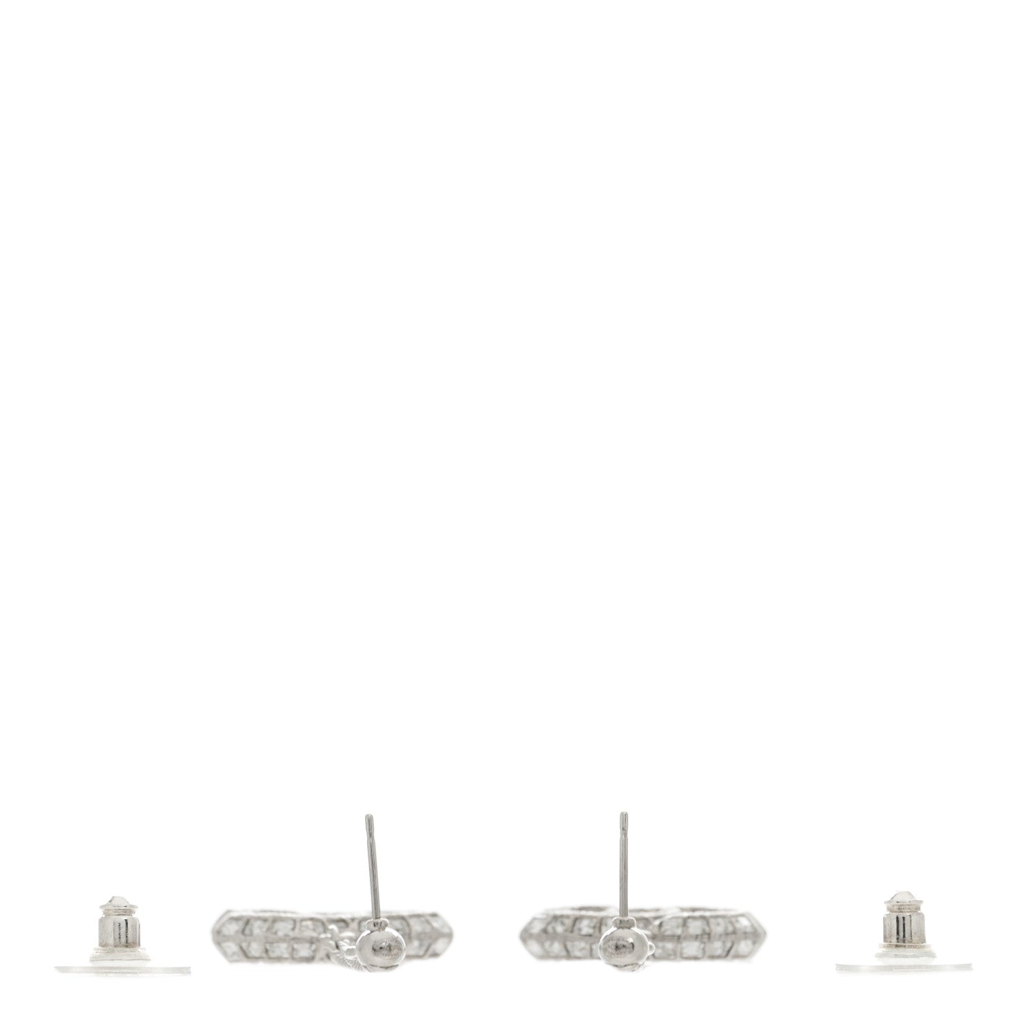 Chanel Baguette Crystal CC Drop Earrings Silver 3 of 5