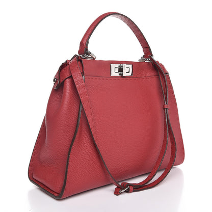 Fendi Cuoio Romano Selleria Bi-Color Medium Peekaboo Iconic Satchel Rosso Latte 4 of 9