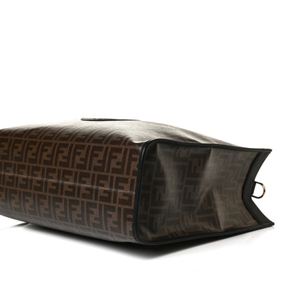 Fendi Glazed Fabric Vitello Century Plexiglass FF 1974 Stamp Patch Medium Runaway Shopper Tote Mogano Panna Black 11 of 17